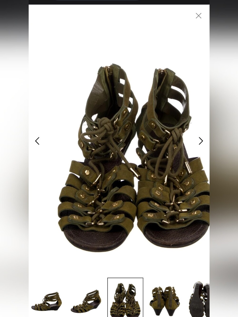 Tory Burch Olive Green Lace-Up Gladiator Sandals